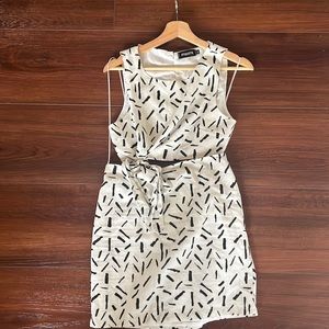 Black and white cut out tie mini dress